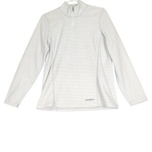 Eddie Bauer Womens Medium Striped Quarter Zip Pullover Fleece‎ Top
